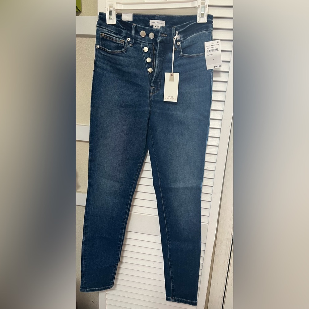 Good American high high rise jeans with flat tummy and gap proof waistband